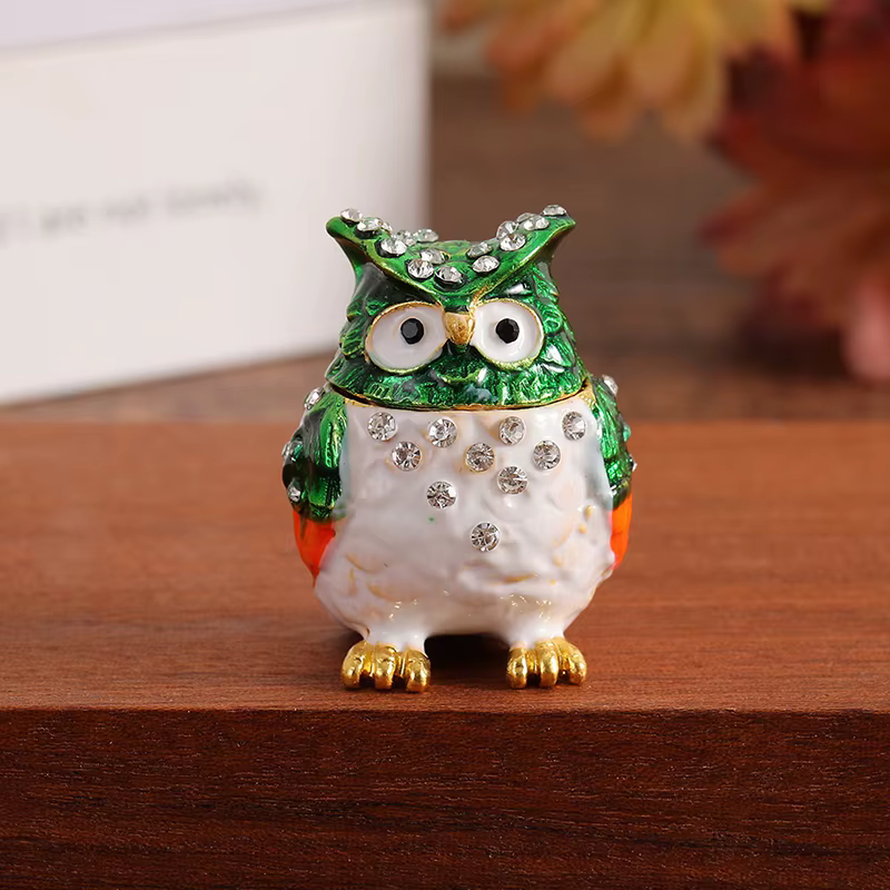 Boîte à bijoux hibou en strass coloré, Mini boîte en émail, boîte de rangement d'ornements de bureau