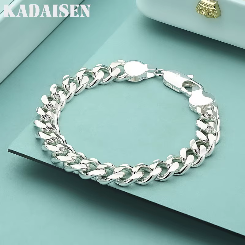 Bracelet en argent Sterling 925 pour femmes et hommes, chaîne carrée classique dorée, cadeaux de noë