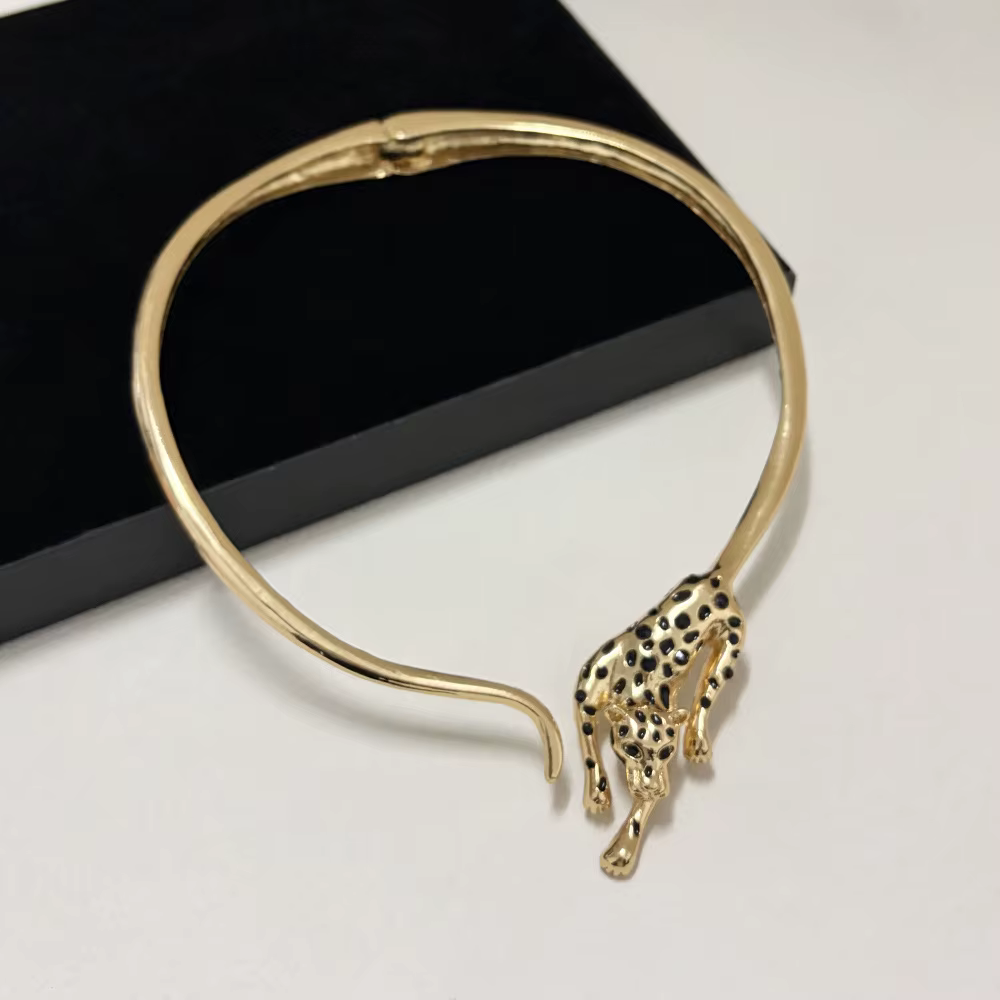 Nouveau collier ras du cou léopard émaillé en alliage métallique pour femme, bijou fantaisie, access