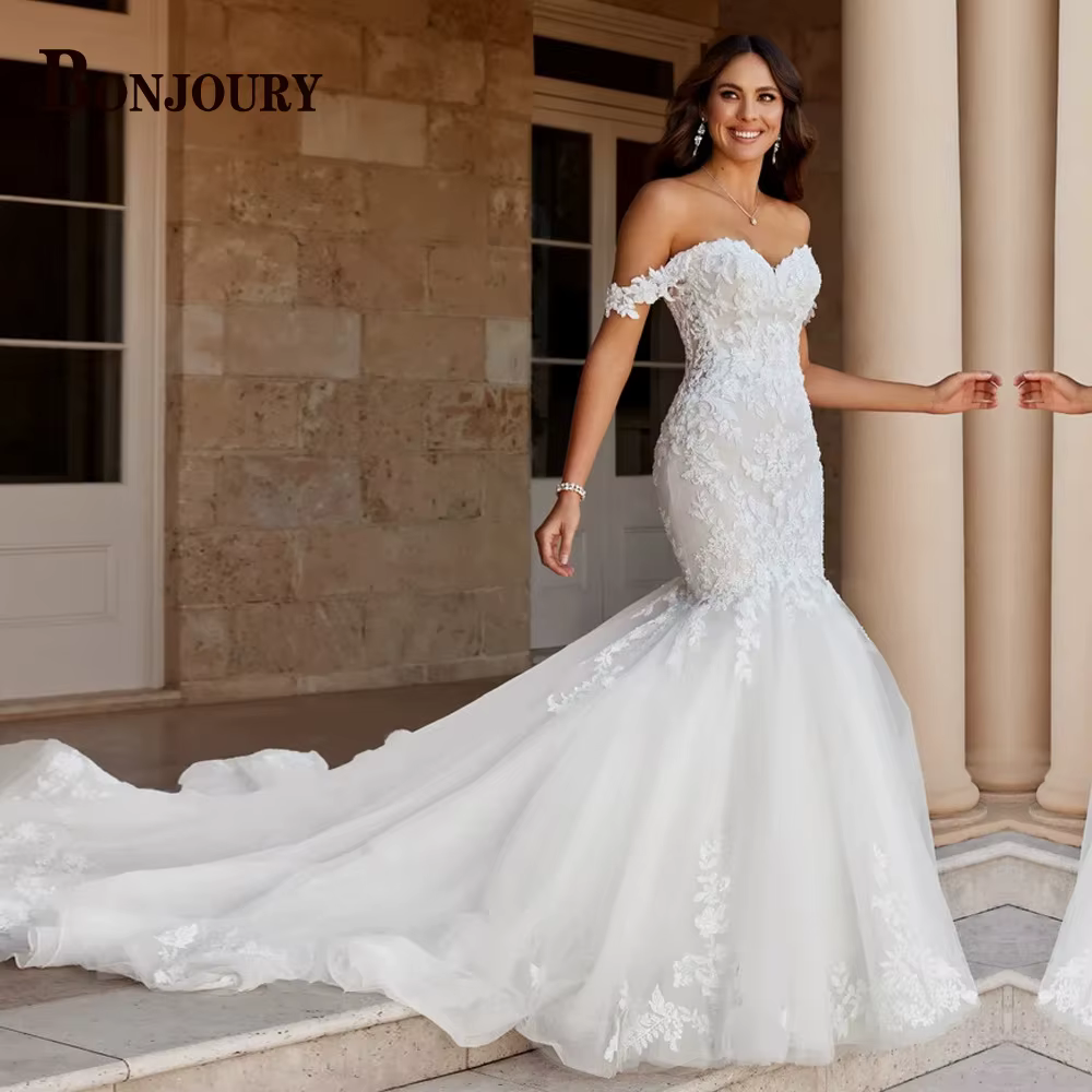 BONJOURY 2023 robes De mariée sirène luxueux pour les femmes mariée chérie boutons chapelle-Train Ro