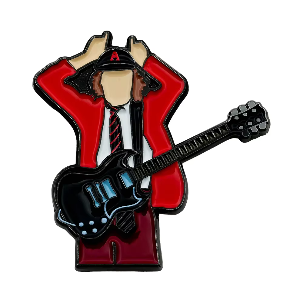 Badge de groupe rock en émail, Guitariste Angus Young, Bijou musical, Cadeau pour fans, Décoration a