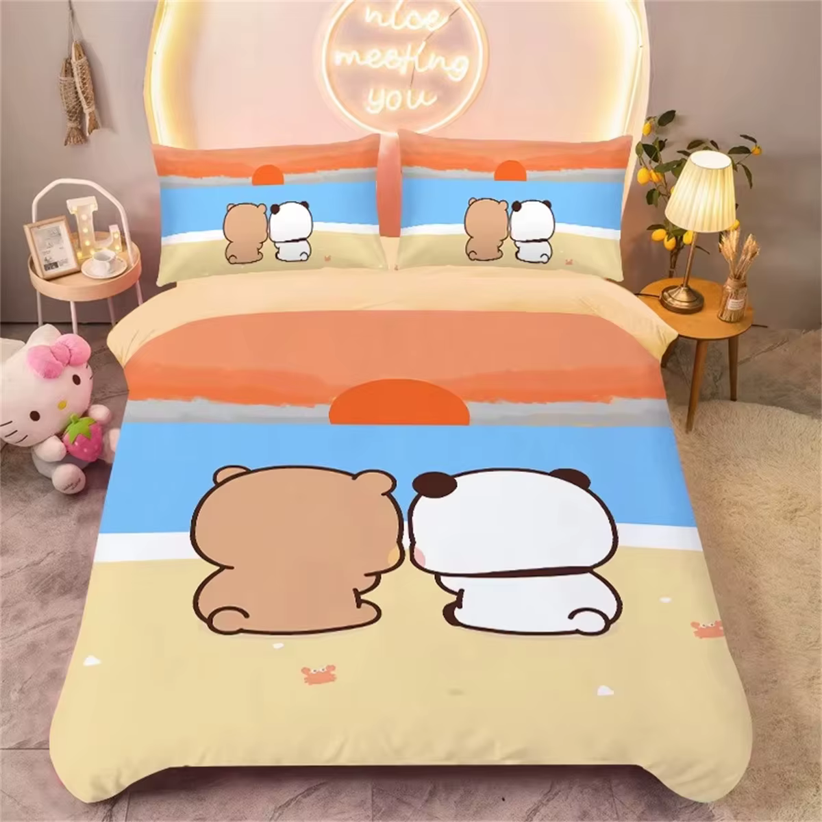 Parure de lit ours mignon 3D en microfibre, housse de couette et taie d'oreiller 75*50cm, ensemble d