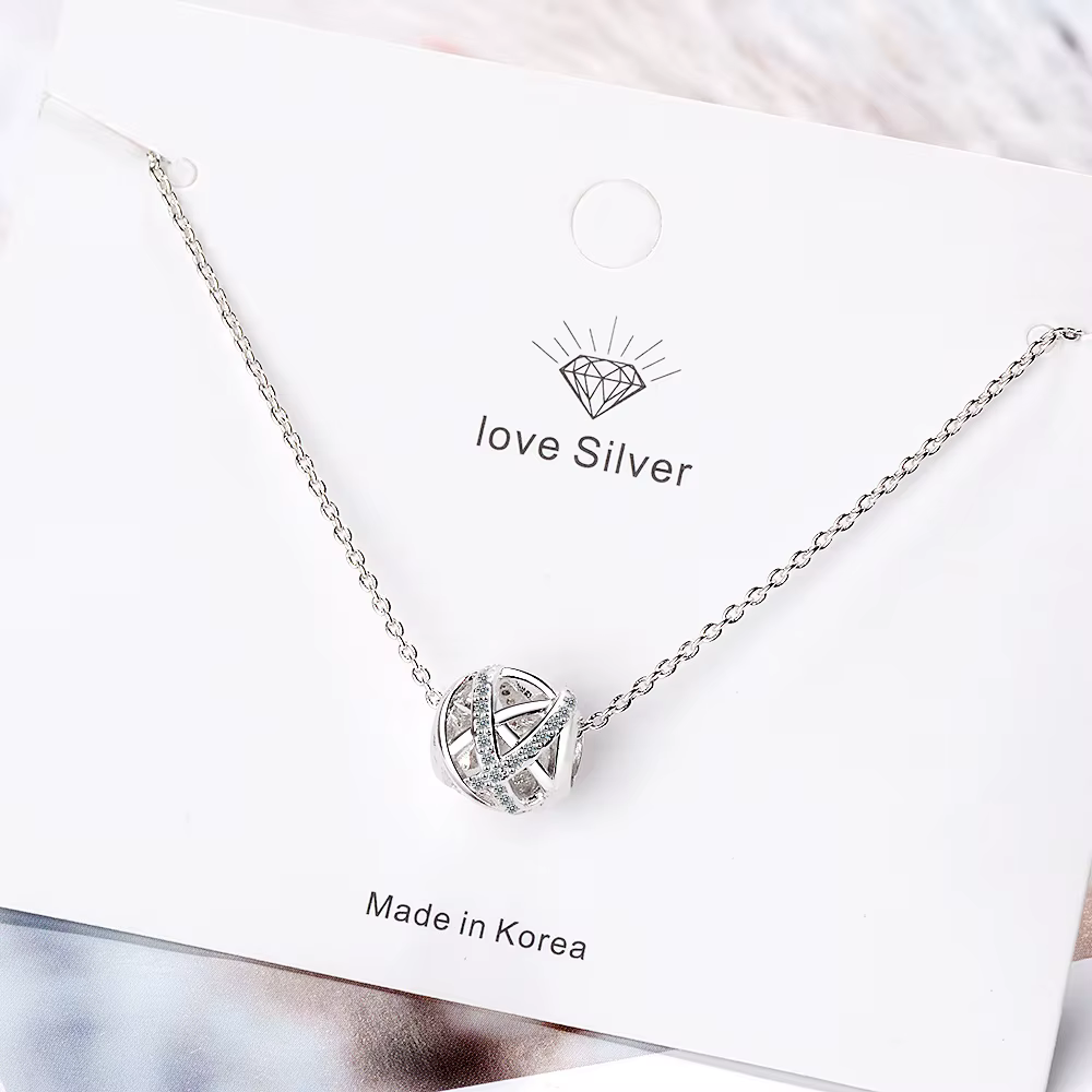 Collier pendentif en argent Sterling S925 plaqué or Rose 18 carats avec perles de diamant creux (40 