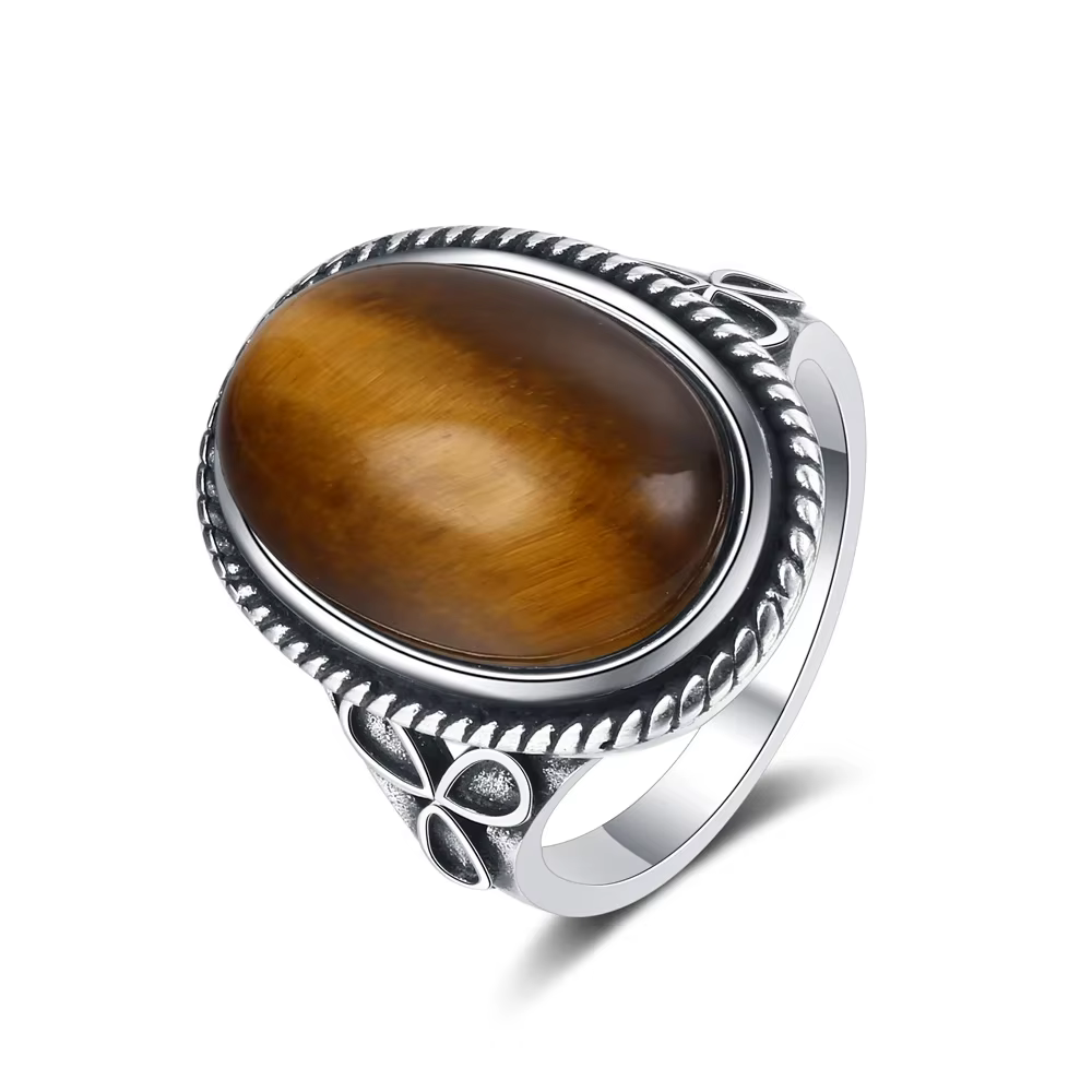 Bagues rétro en argent S925 avec fleur de Labradorite naturelle, bijoux en argent, grand œil de tigr