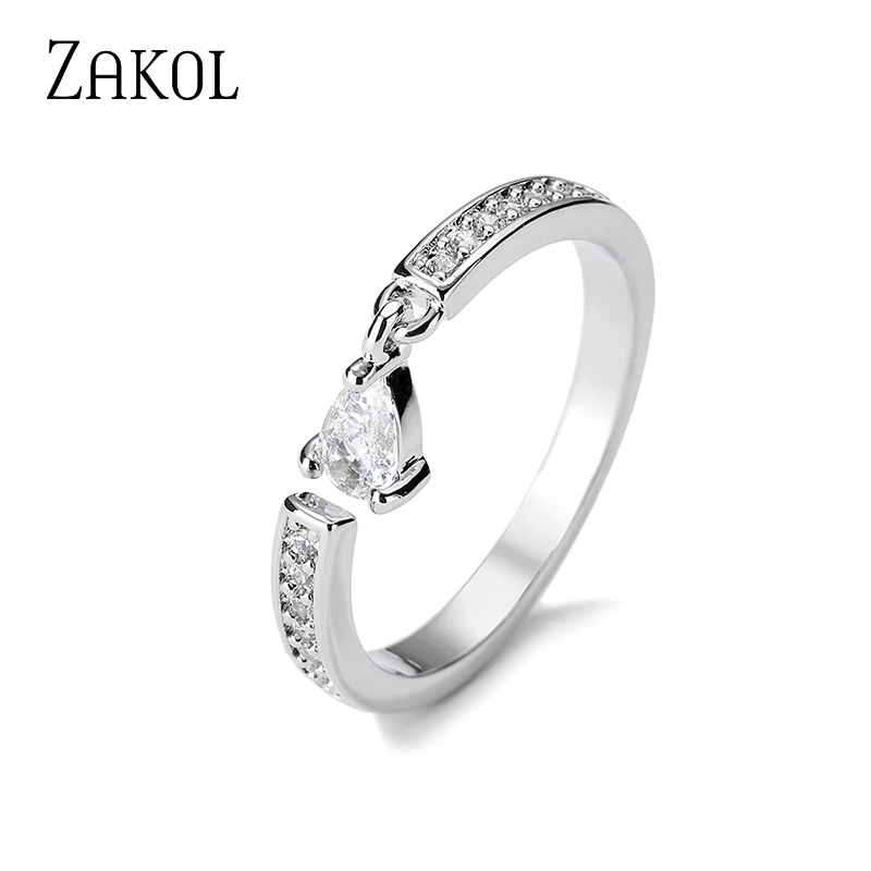 ZAKOL marque corée multicouche Zircon fiançailles anneaux ouverts pour les femmes mode goutte d'eau 