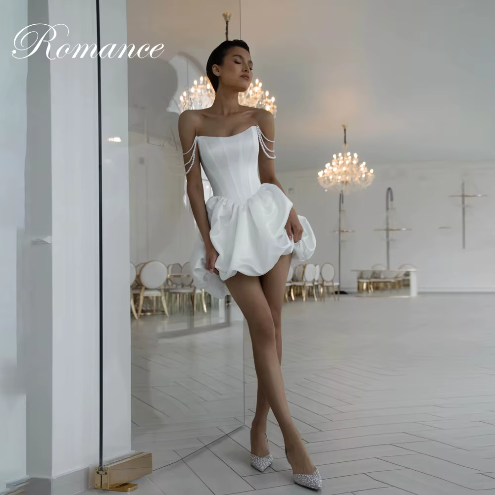 Robe De mariée courte en Satin plissée, moderne, col bateau, épaules dénudées, au-dessus du genou, d