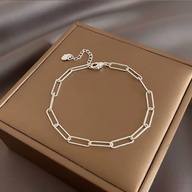 Bracelet et cordon en argent uni pour femmes, élégant, minimaliste, Cool, scintillant, élégant, bijo