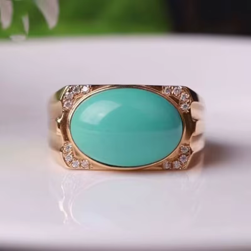 Bague elliptique turquoise brillante rétro pour femme, bague de dégager, breloque de luxe légère, bl