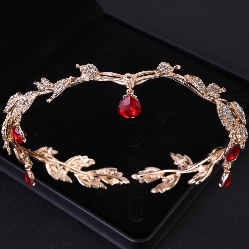 Diadème vintage pour femmes, élégant, feuille de goutte d'eau, couronne, cristal, or, argent, strass