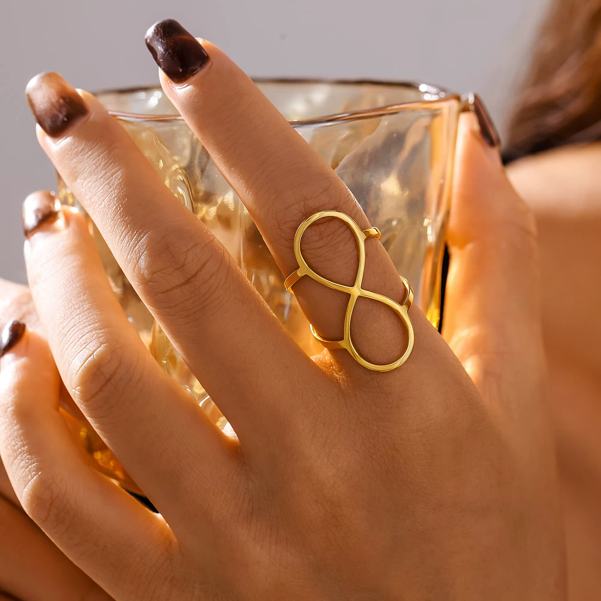 Bagues minimalistes en acier inoxydable avec symbole de l'infini pour femmes, plaquées or 18 carats,