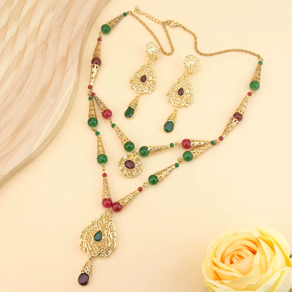 Collier de perles marocaines Chic, chaîne Double couche, Bijoux de mariée arabes, ensembles de boucl