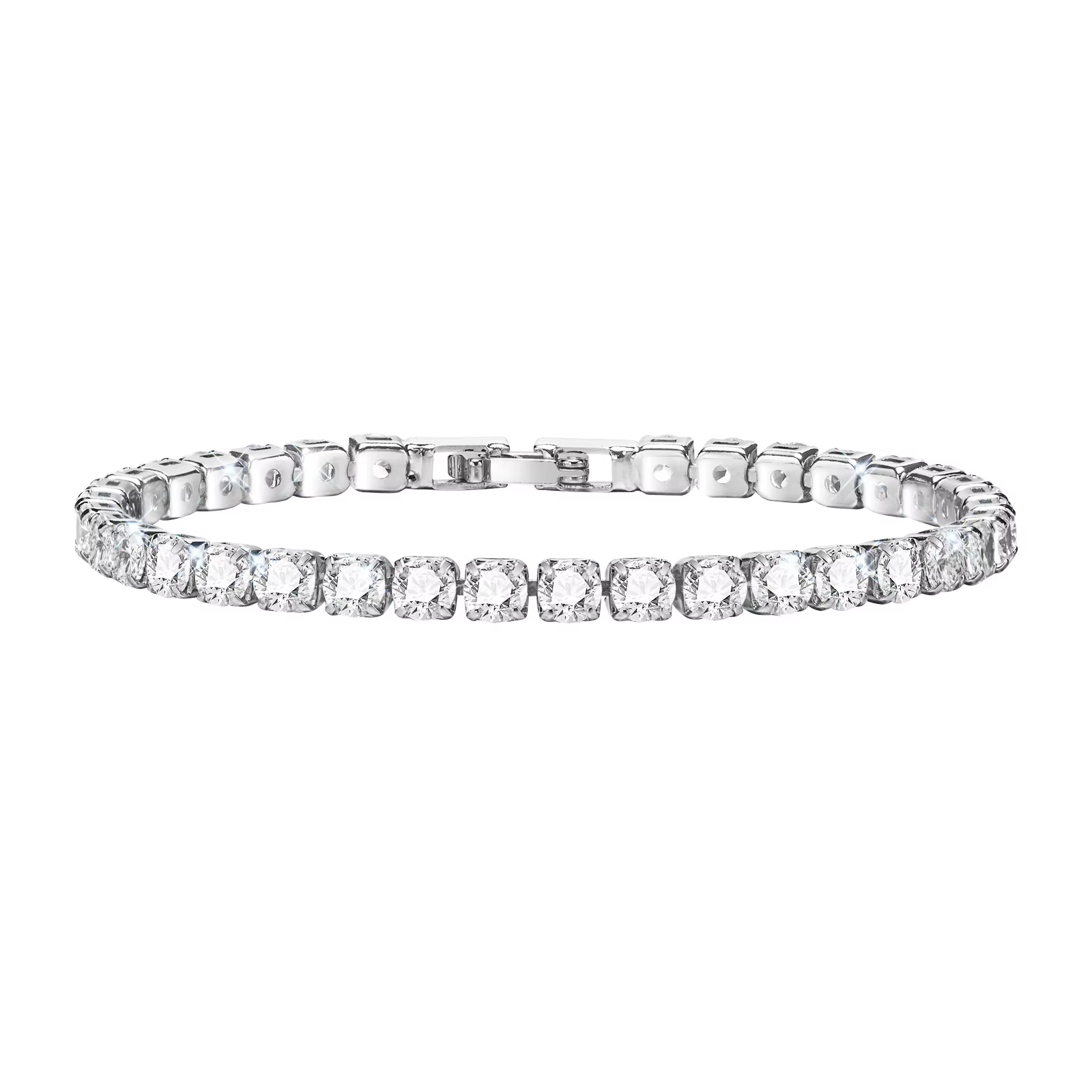 Bracelet tennis élégant 4 mm en argent et or avec zircons cubiques, chaîne et breloque en cristal, c