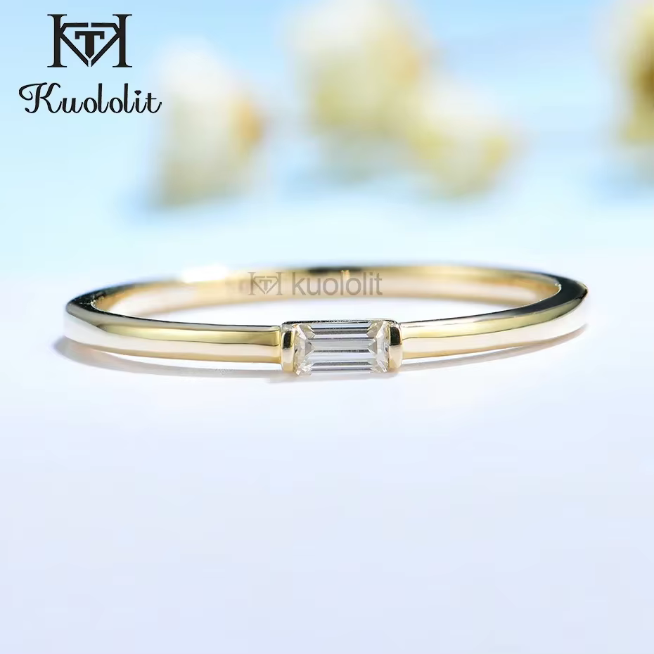 Kuololit 585 14K 10K bague Moissanite en or jaune pour femmes taille émeraude Solitaire fiançailles 