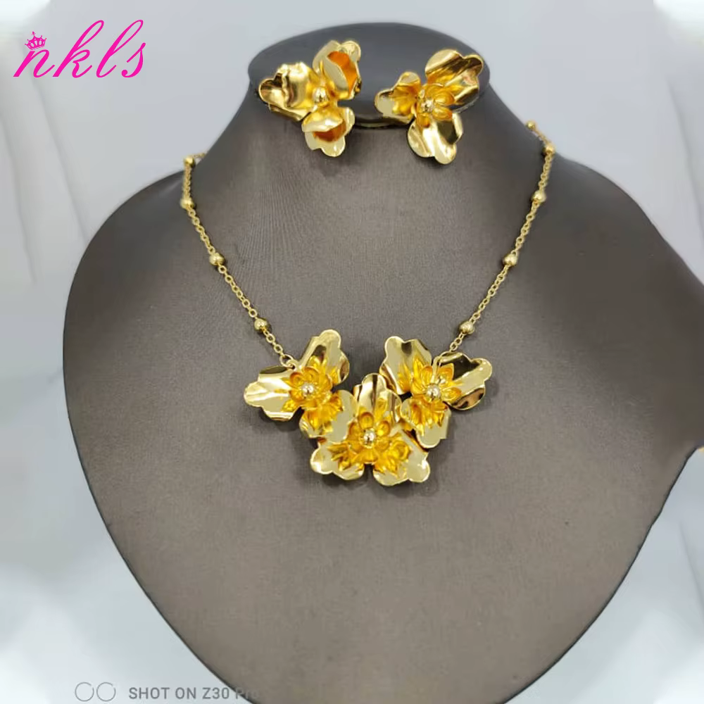 Collier et boucles d'oreilles de couleur africaine pour femmes, ensemble de bijoux de luxe à fleurs 