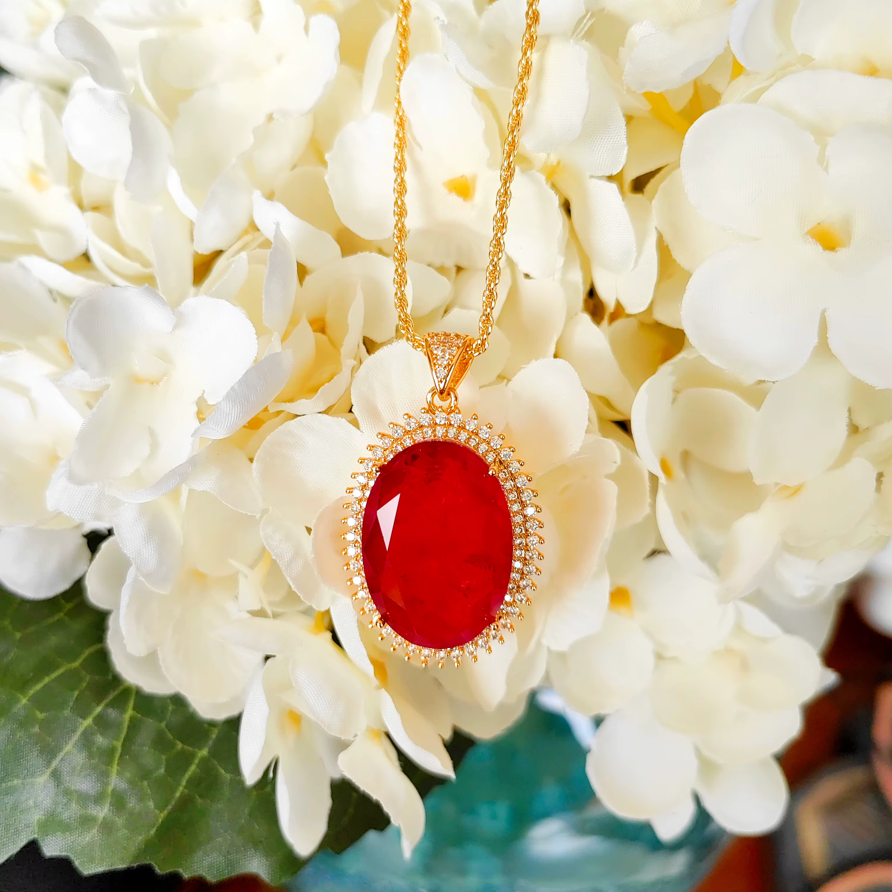 Pendentif en cuivre avec pierre précieuse ovale rouge BOCARMAN pour femmes, pierre naturelle à l'arr