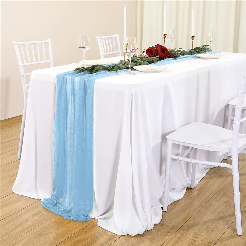 Chemin de table en mousseline de soie vert sauge, chemin de mariage transparent, chemin de table rus