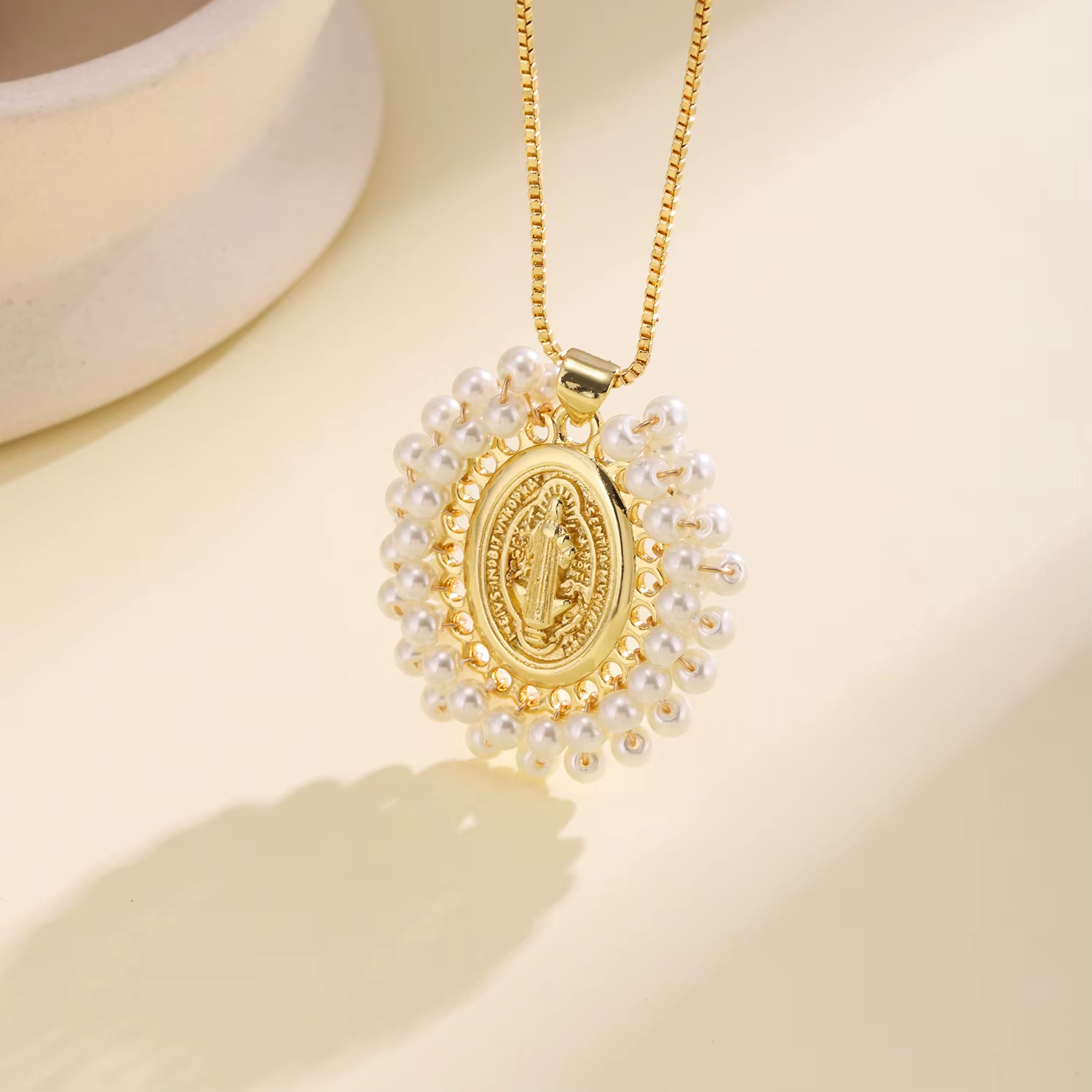 Nidin – collier vintage Vierge Marie et croix avec perle, pendentif médaille catholique, bijoux déli
