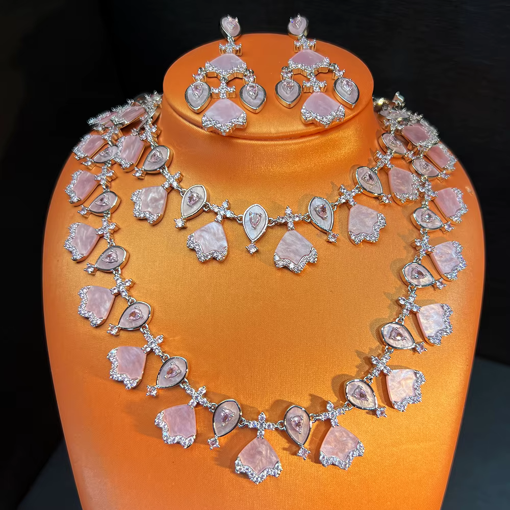 Ensemble de bijoux en Zircon incrusté de cuivre pour femmes, nouvelle coquille blanche, griffe de ch