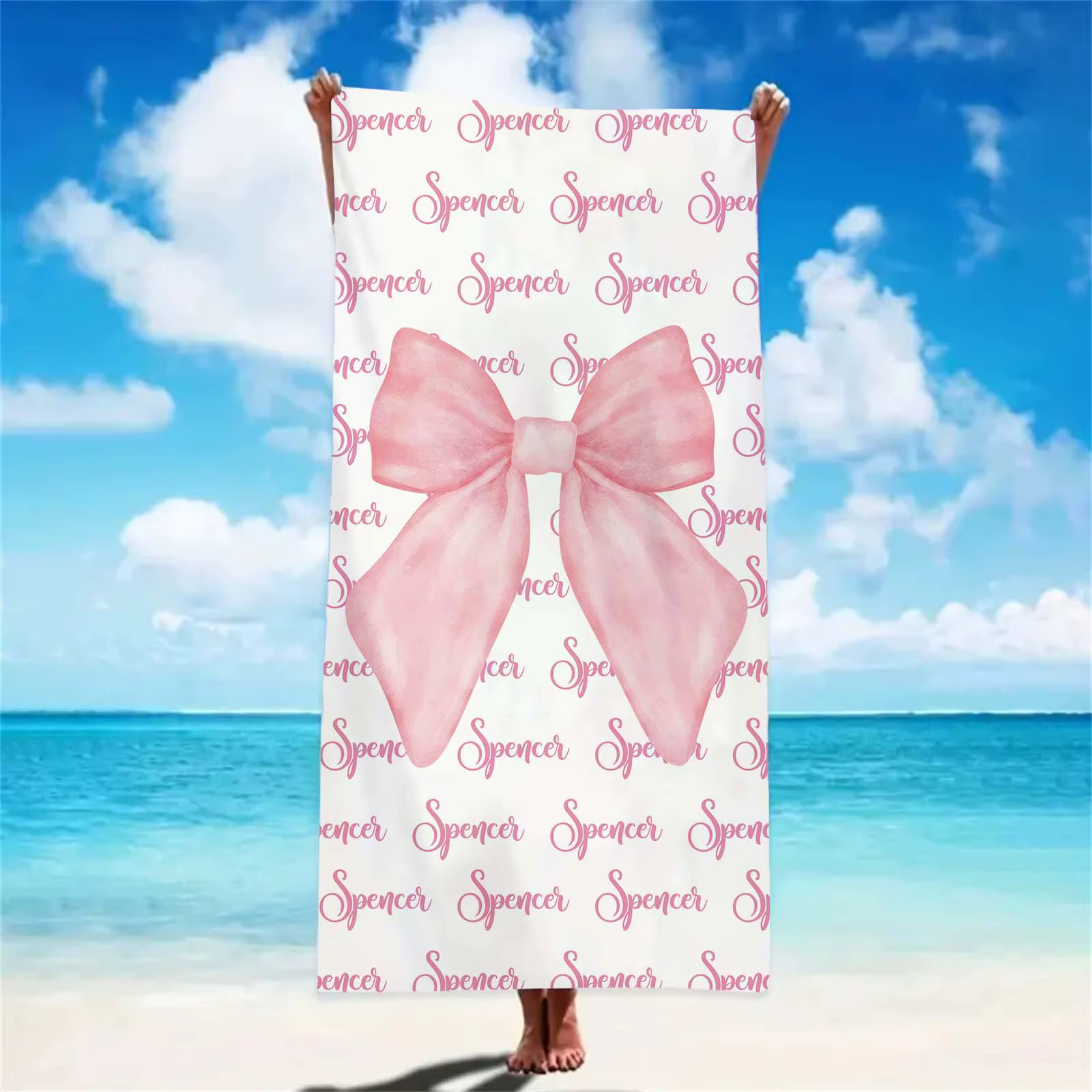 Serviettes de plage personnalisées avec grand nœud pour enfants filles, serviette de bain personnali