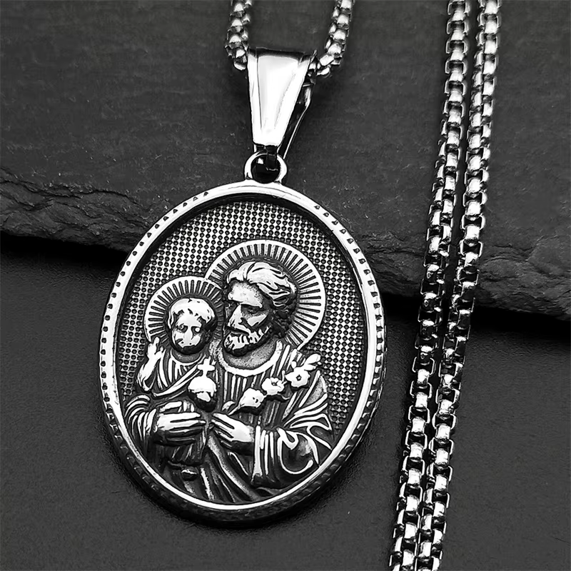 Saint Joseph religieux chrétien jésus médaille collier pour femmes hommes en acier inoxydable couleu