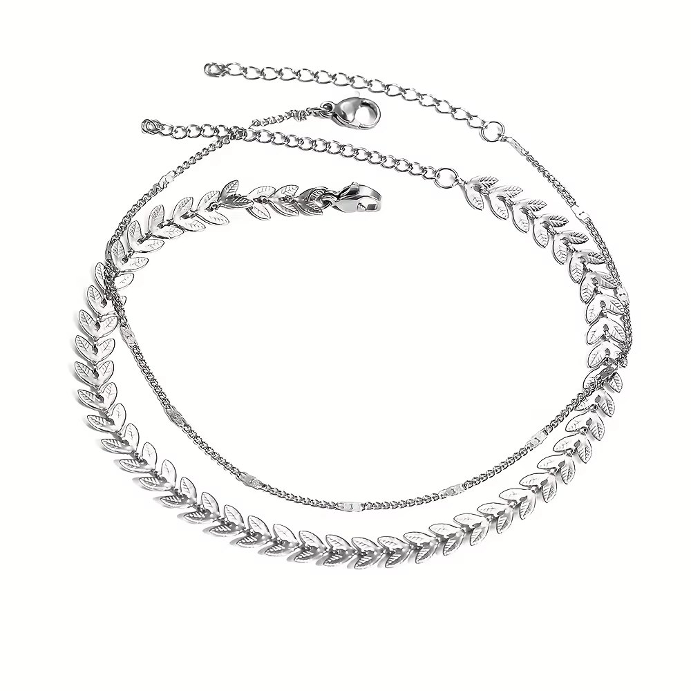 Des bracelets de cheville rétro et uniques pour femmes, avec des chaînes doubles en forme d'épi de b