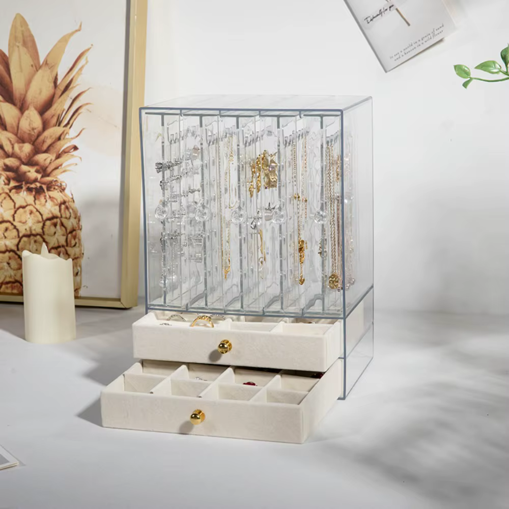Boîte de rangement de bijoux transparente en acrylique Transparent, Design multicouche, étui Transpa