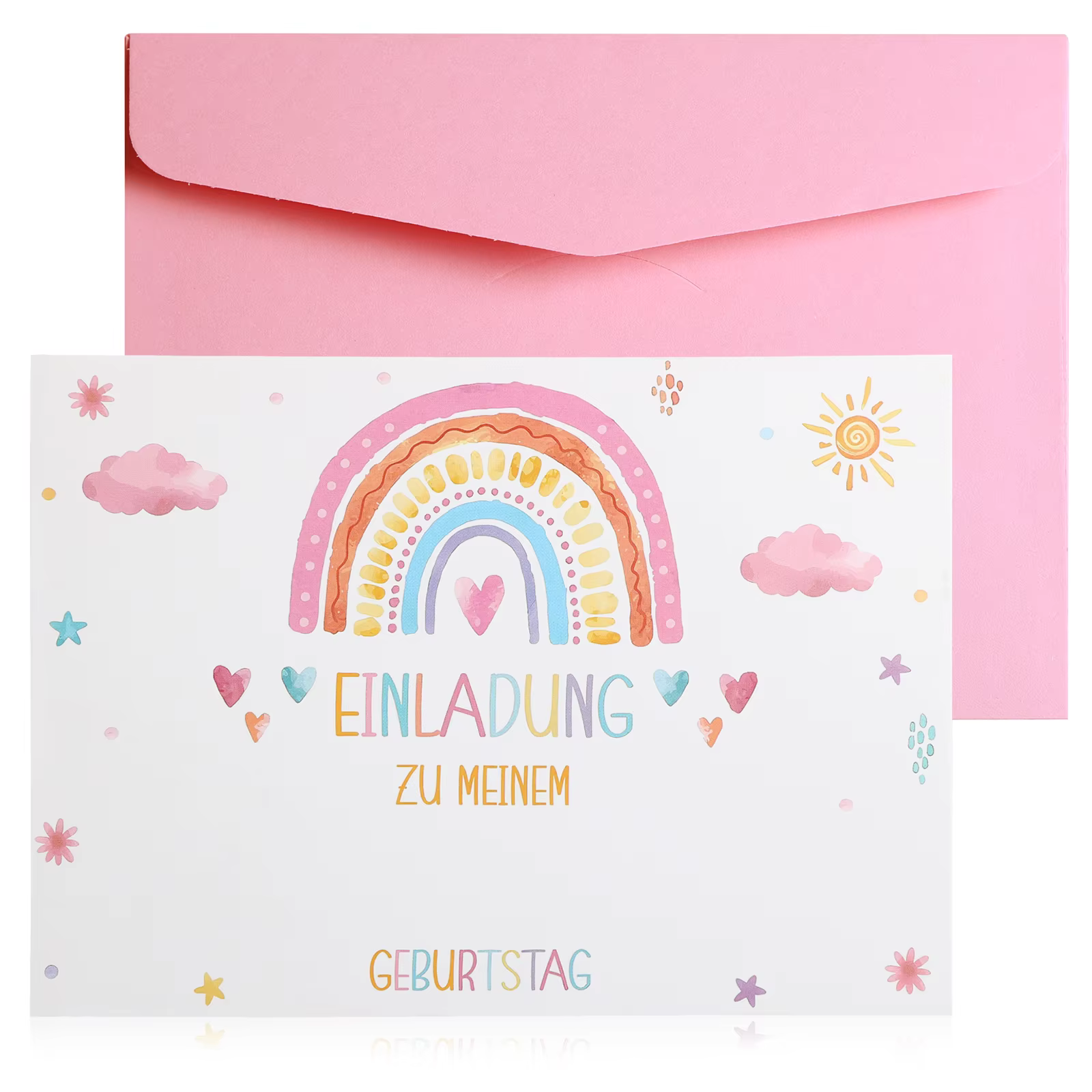 12 ensembles de cartes d'invitation d'anniversaire arc-en-ciel + enveloppes roses avec des motifs co