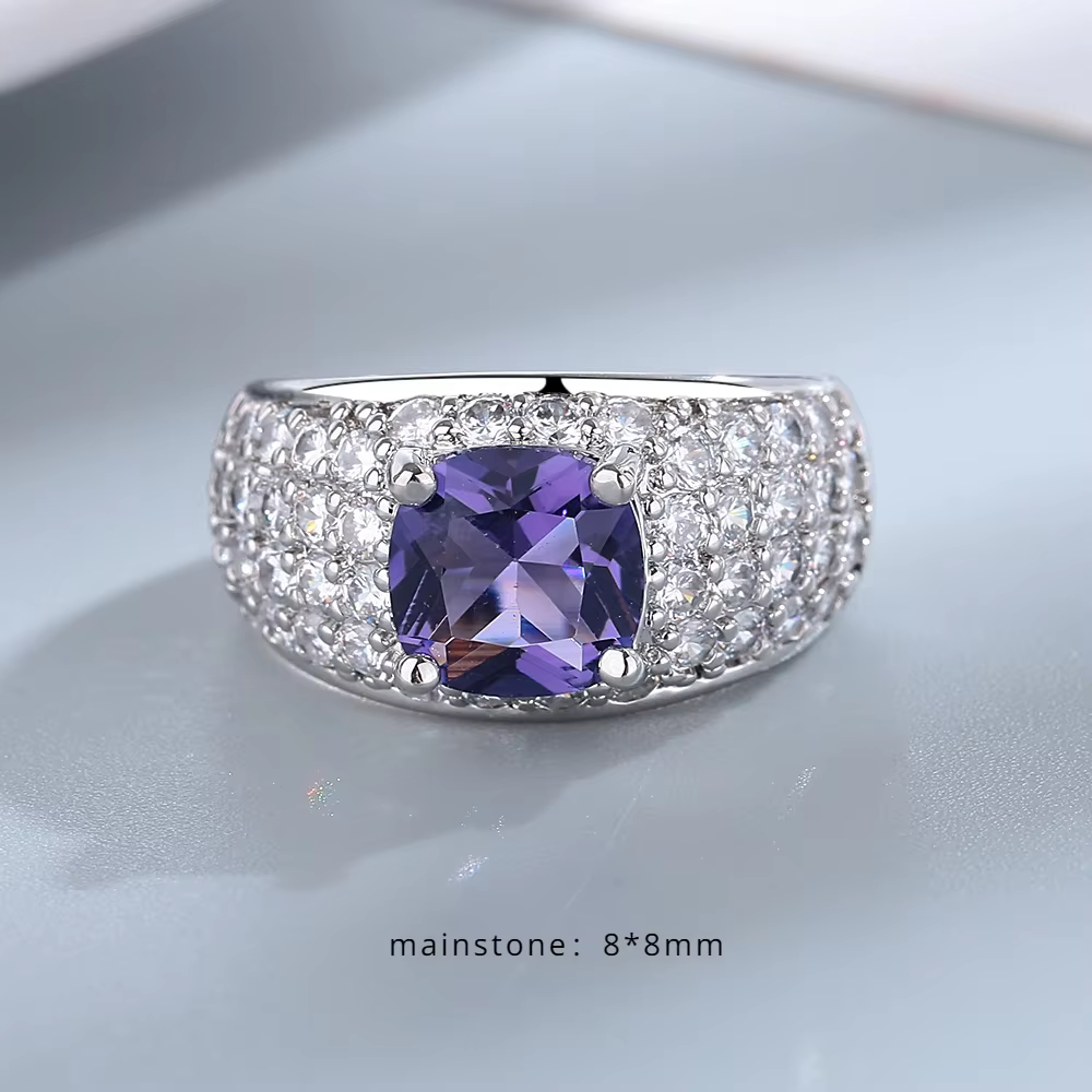 Bague de luxe en saphir émeraude et rubis, zircone cubique brillante, pierres précieuses de couleur,