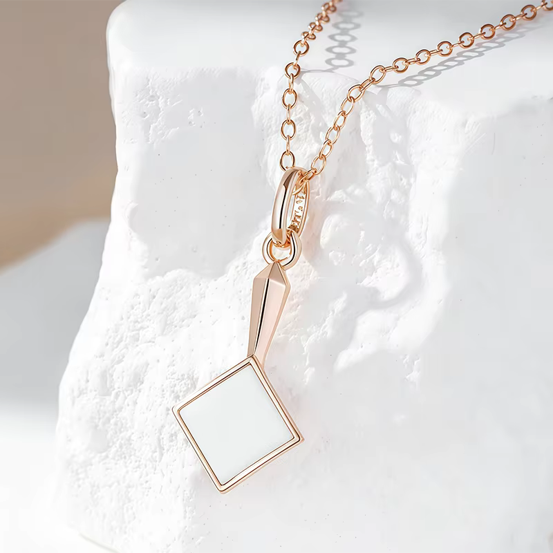 Wbmqda – pendentif et collier en émail blanc pour femmes, 32x13mm, couleur or Rose 585, accessoires 