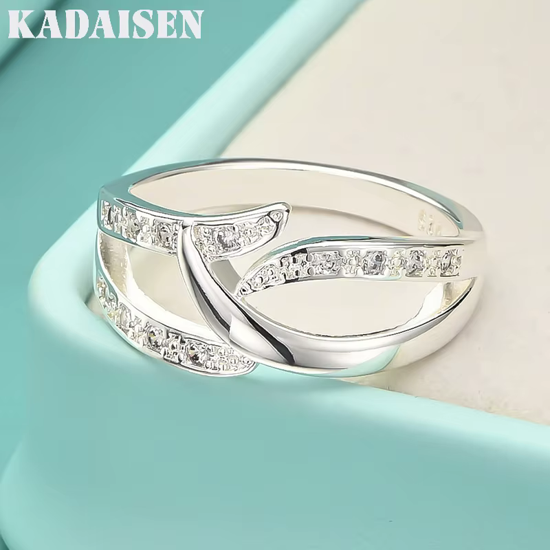 Argent sterling 925, zircon en forme de tressage, 7-10 #   Bague pour femme, bijoux de mode pour mar