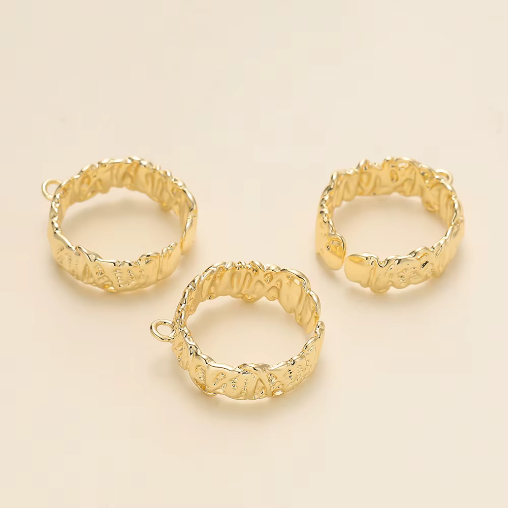 Bague fendue ouverte irrégulière plaquée or 14/18K, 2 pièces/paquet, pour bricolage fait à la main, 