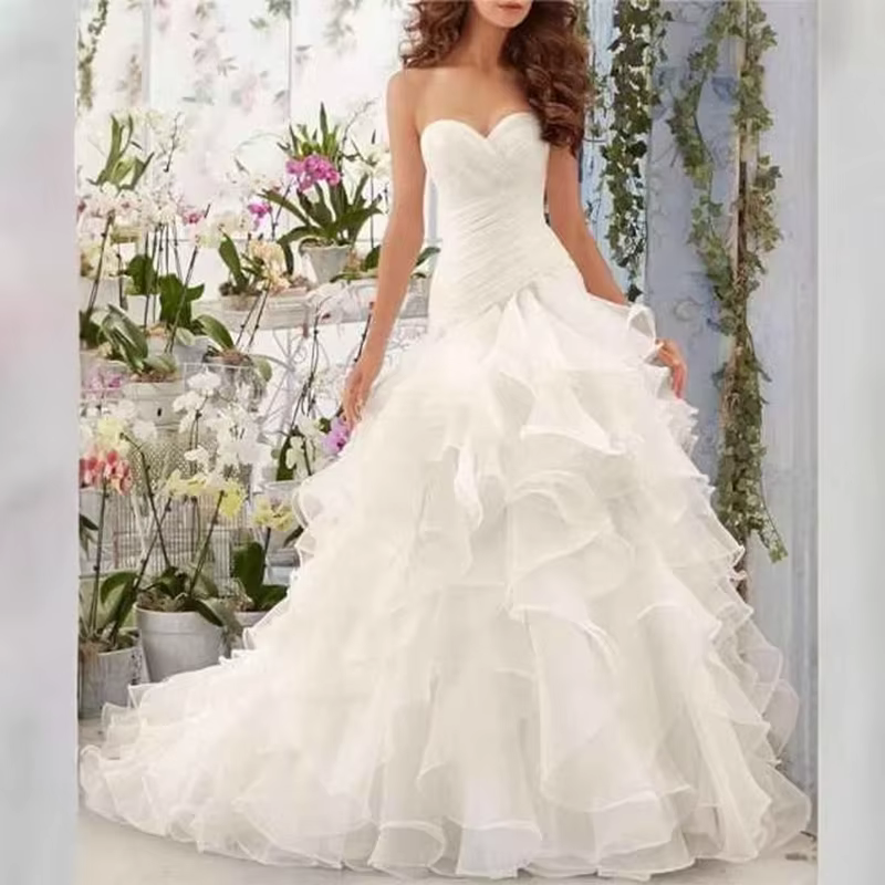 Robes de mariée sirène personnalisées pour femmes, robes de mariée à col cœur et traîne courte, robe