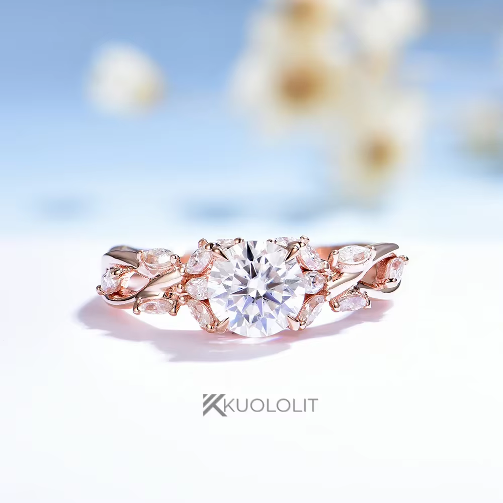 Kuololit Moissanite bague pour femmes solide 18K 14K rond or 1CT Marquise branche bague pour fiançai