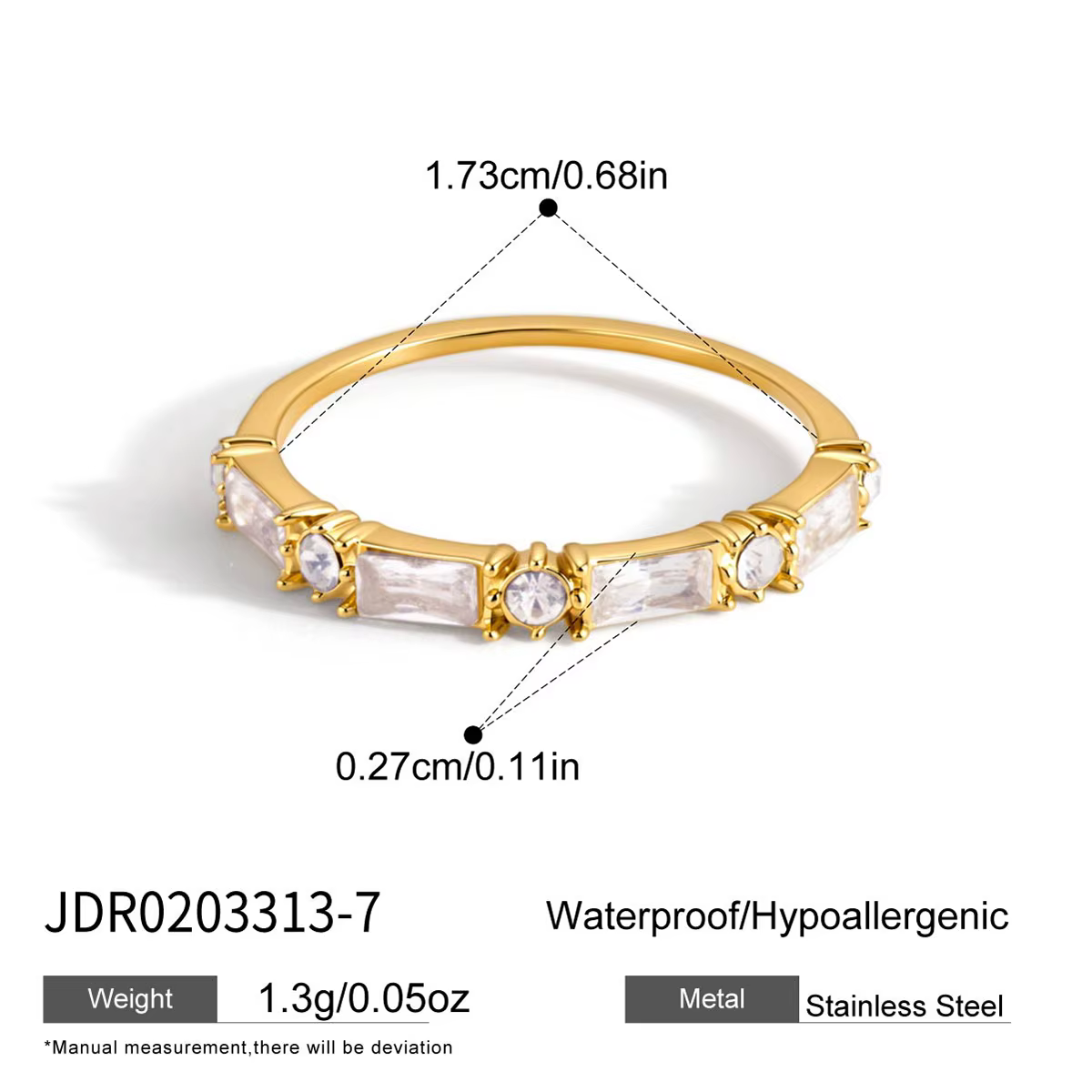 Bague de mariage géométrique Zora en zircon exquis, plaqué or 18 carats PVD, en acier inoxydable, bi