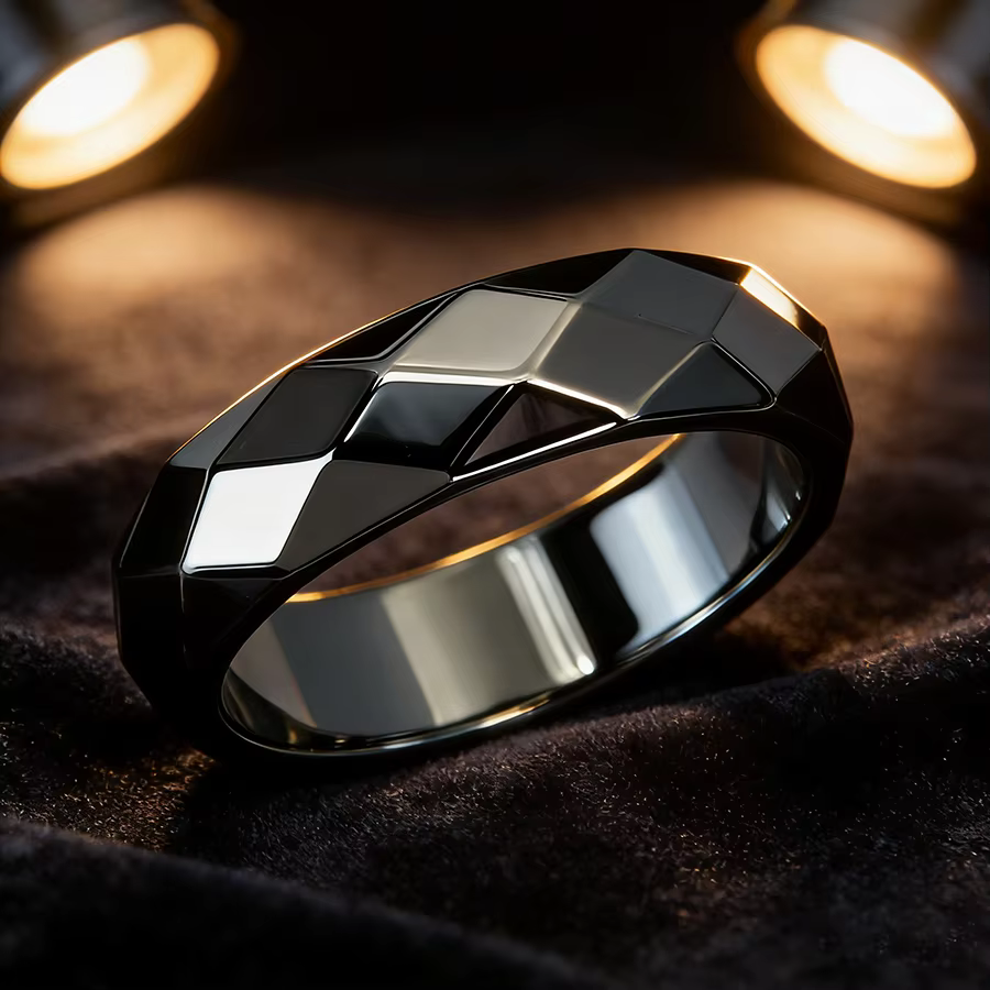Bague en pierre d'hématite pour hommes, 4 tailles disponibles, pierre noire à facettes multiples, ac
