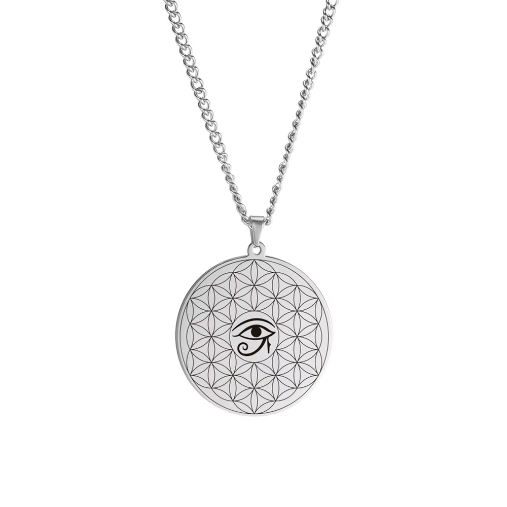 EUEAVAN Collier pendentif vintage Fleur de Vie et Œil d'Horus pour femmes et hommes, talisman turc c