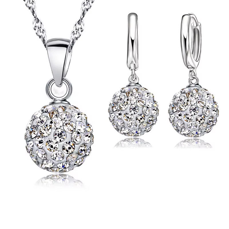 Ensemble de bijoux en argent Sterling 925, cristal autrichien, pavé Disco boule, levier de boucle d'