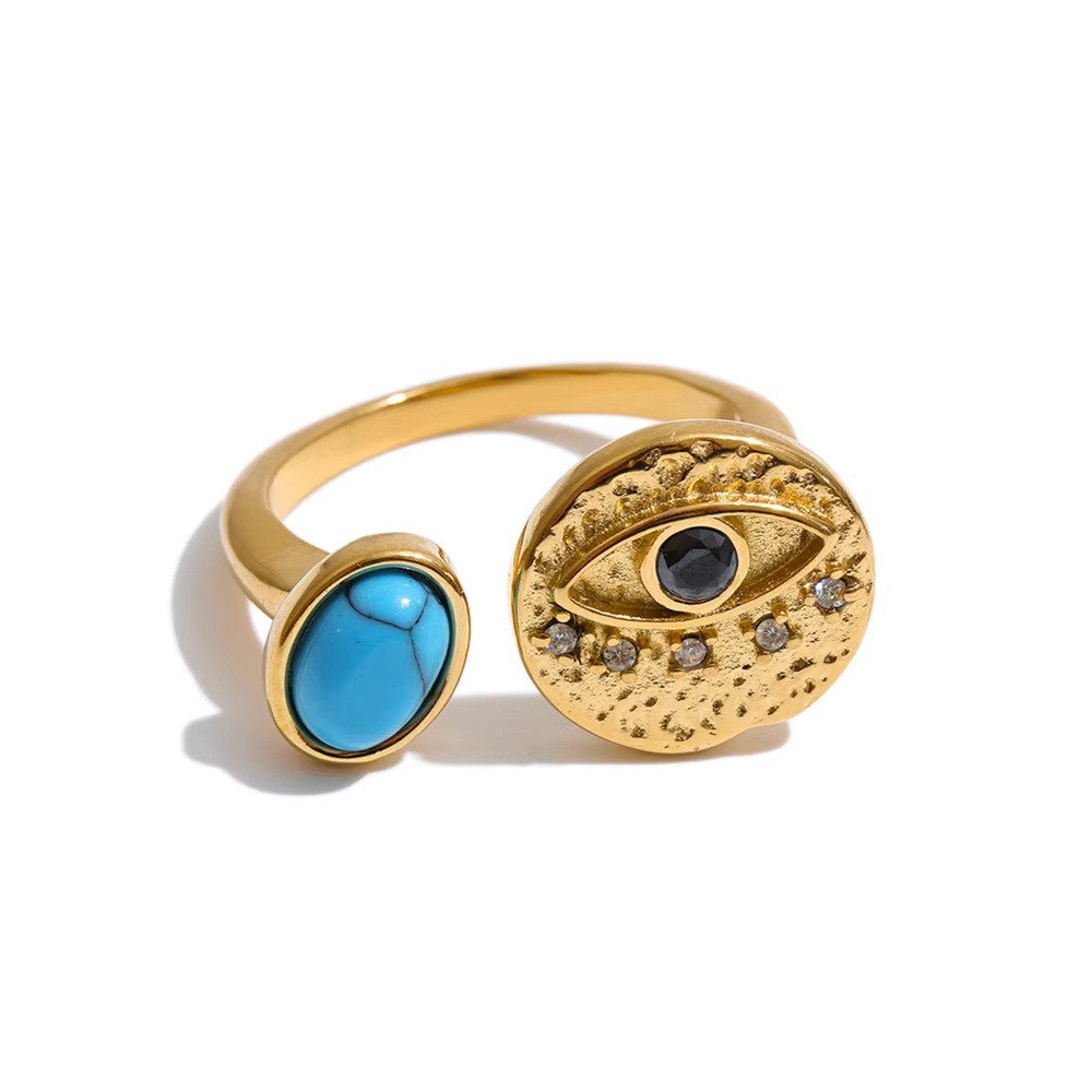 Bague réglable en acier inoxydable NiNice avec zircone et pierre turquoise, bijou de doigt tendance 