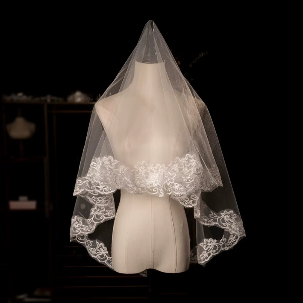 Voile de mariée en dentelle à fleurs, Tulle doux, monocouche, longue tête de mariée blanche, gaze, a