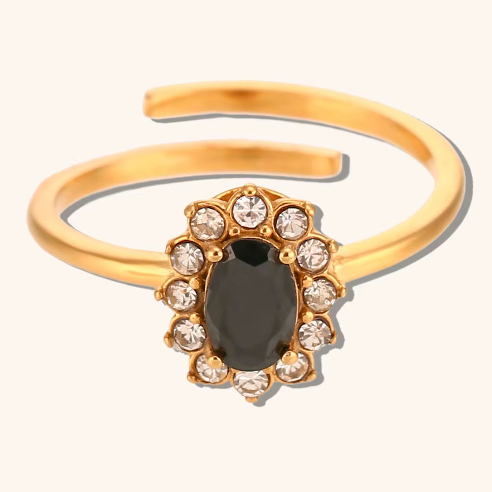 La.Muses élégant luxe fleur ovale zircon anneaux en acier inoxydable bijoux femme plaqué or fête fem