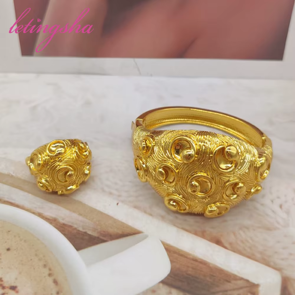 Bracelet plaqué or 18 carats avec bague pour femme, bracelet design évidé, bijoux colorés, cadeau de