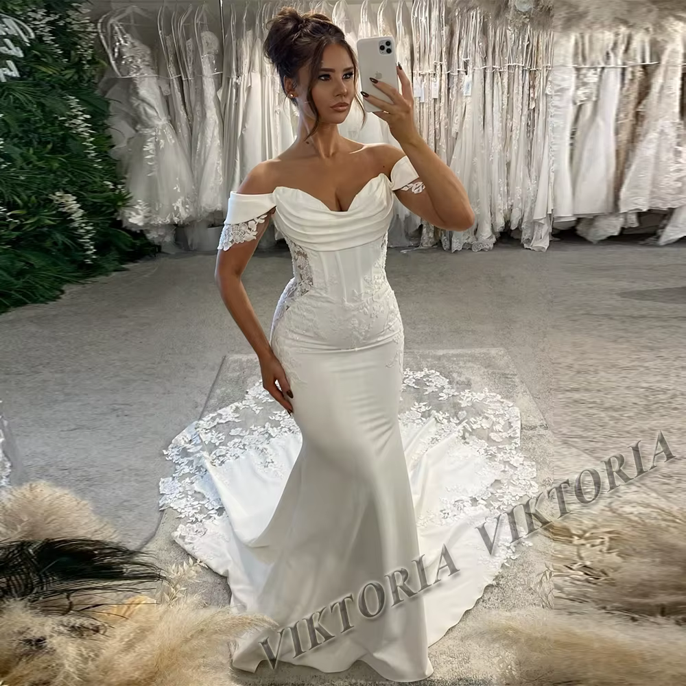 VIKTORIA – robes de mariée sirène à la mode pour femmes, avec appliques, épaules dénudées, appliques