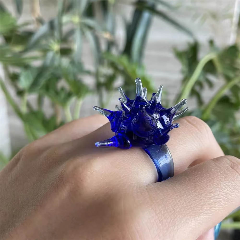 Bague en forme d'oursin de mer en acrylique, amusante et exagérée, faite à la main, en résine origin