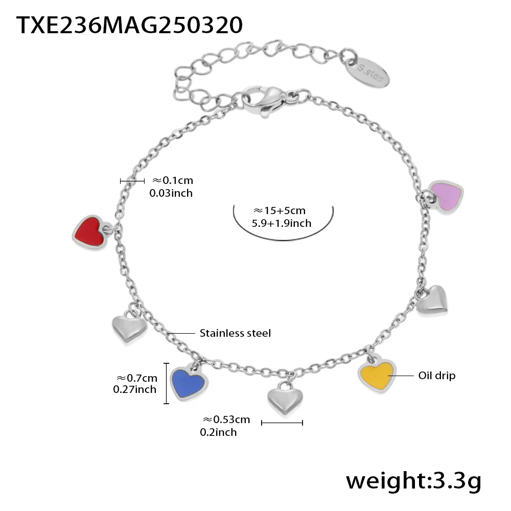 Collier pendentif cœur émaillé coloré et bracelet en acier inoxydable 316 plaqué or pour femme, ense