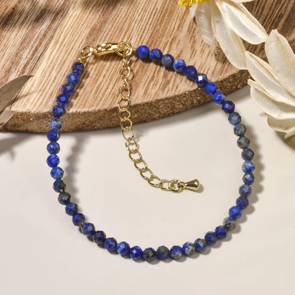 Bracelet bohème en pierre naturelle de 3mm, cornaline grenat, rondes à facettes et perles en laiton,