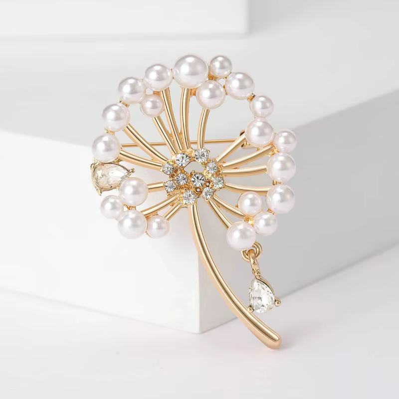 Broches de pissenlit en strass pour femmes, 1 pièce, broches de plantes en perles, sac à dos de fête