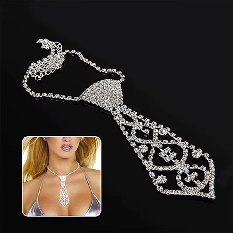 Cravate en pour femmes, Sexy, avec longue chaîne réglable, clavicule creuse, bijoux brillants, colli