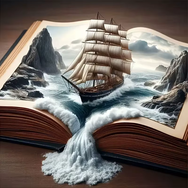Kit de peinture diamant Voilier dans un livre, Kit de peinture diamant complet DIY pour adultes, Déc