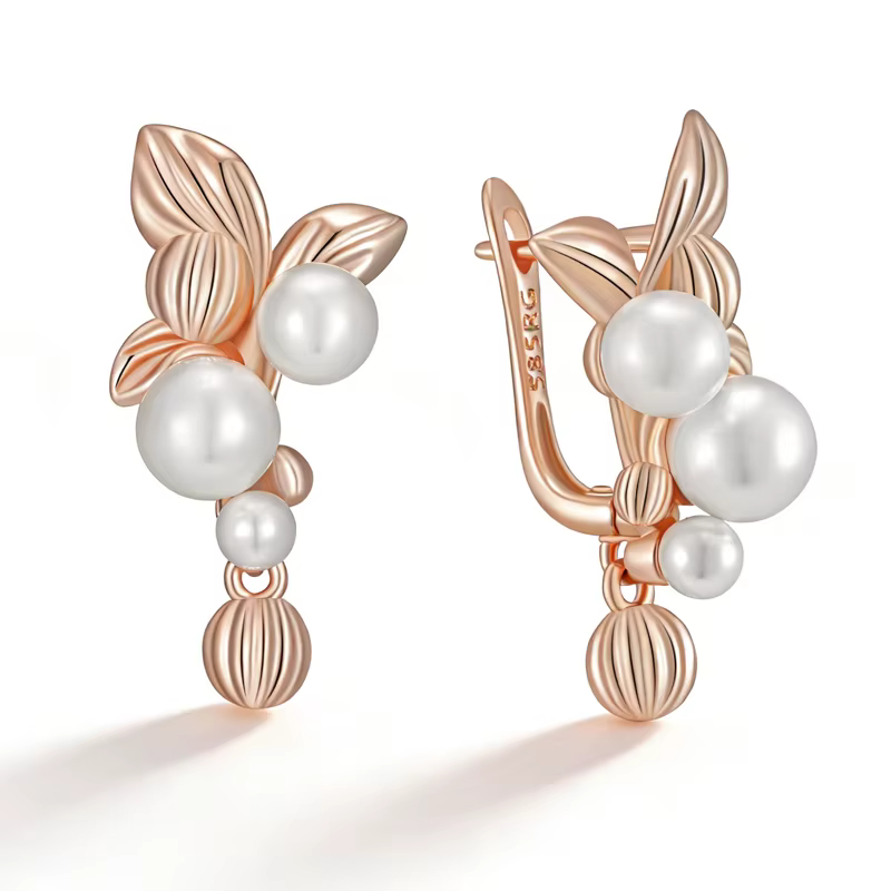 Kinel Boucles d'oreilles uniques en perles pour femmes, couleur or rose 585, accessoires de mariage,