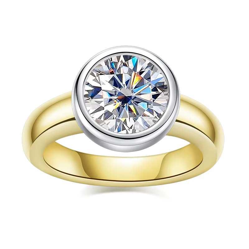 Bague Moissanite Ronde en Argent Sterling 925 pour Femme, Fiançailles, Document Jaune, 3 Carats